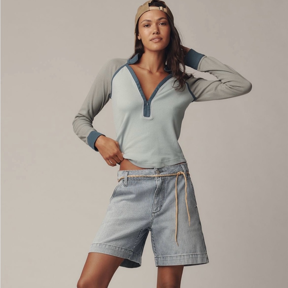 NWOT Anthropologie Pilcro Collared Half-Zip Pullover in Blue - Picture 4 of 9